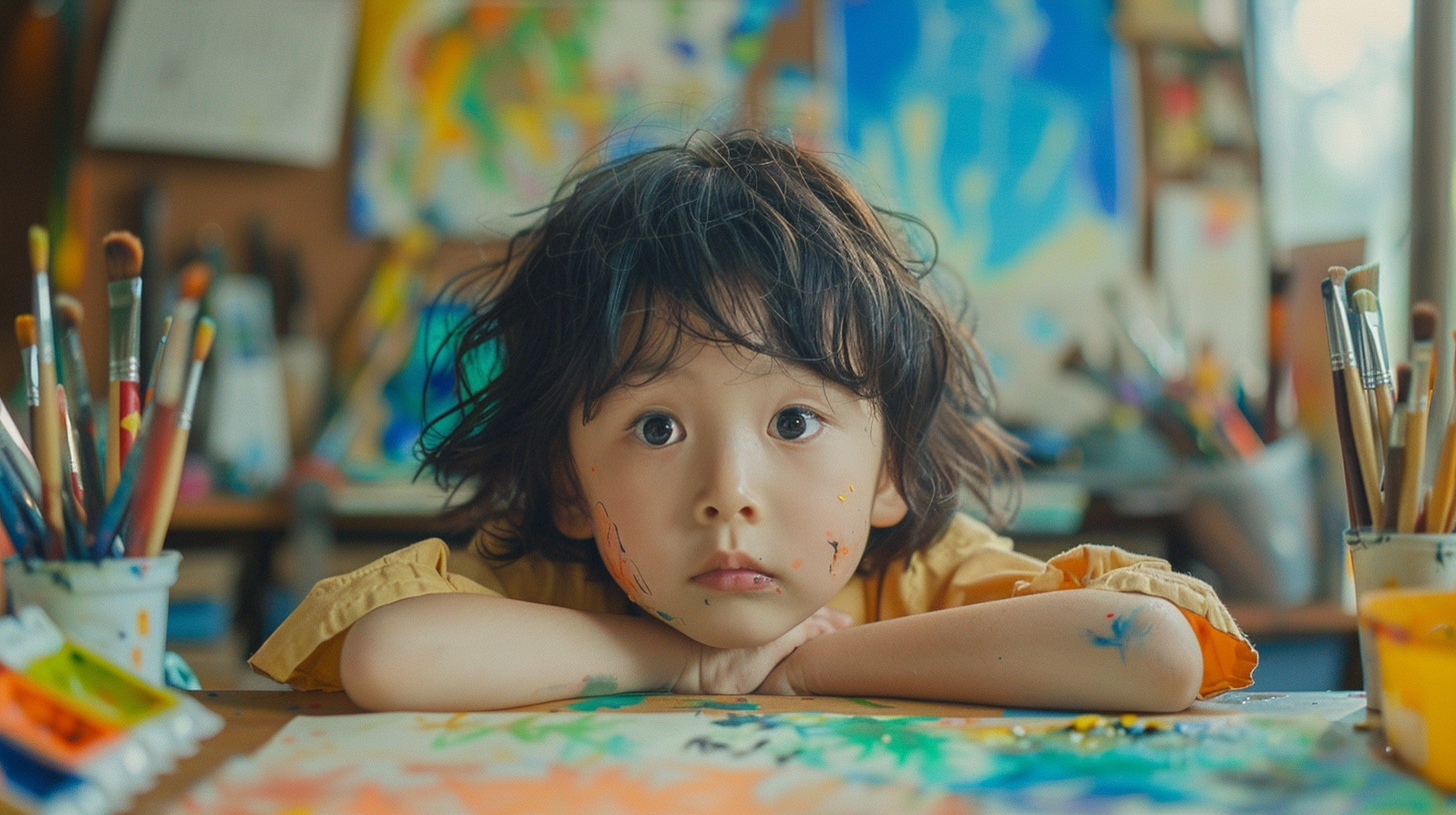 Capture A Realistic Scene Of An East Asian Child Sitting